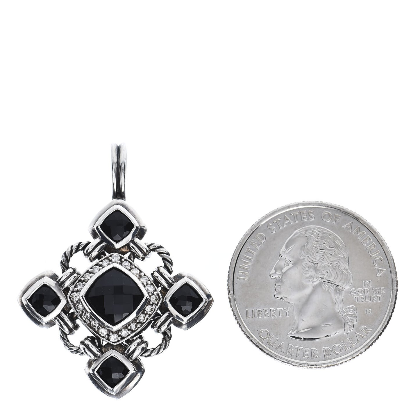 Sterling Silver Diamond Black Onyx Renaissance Cross Pendant