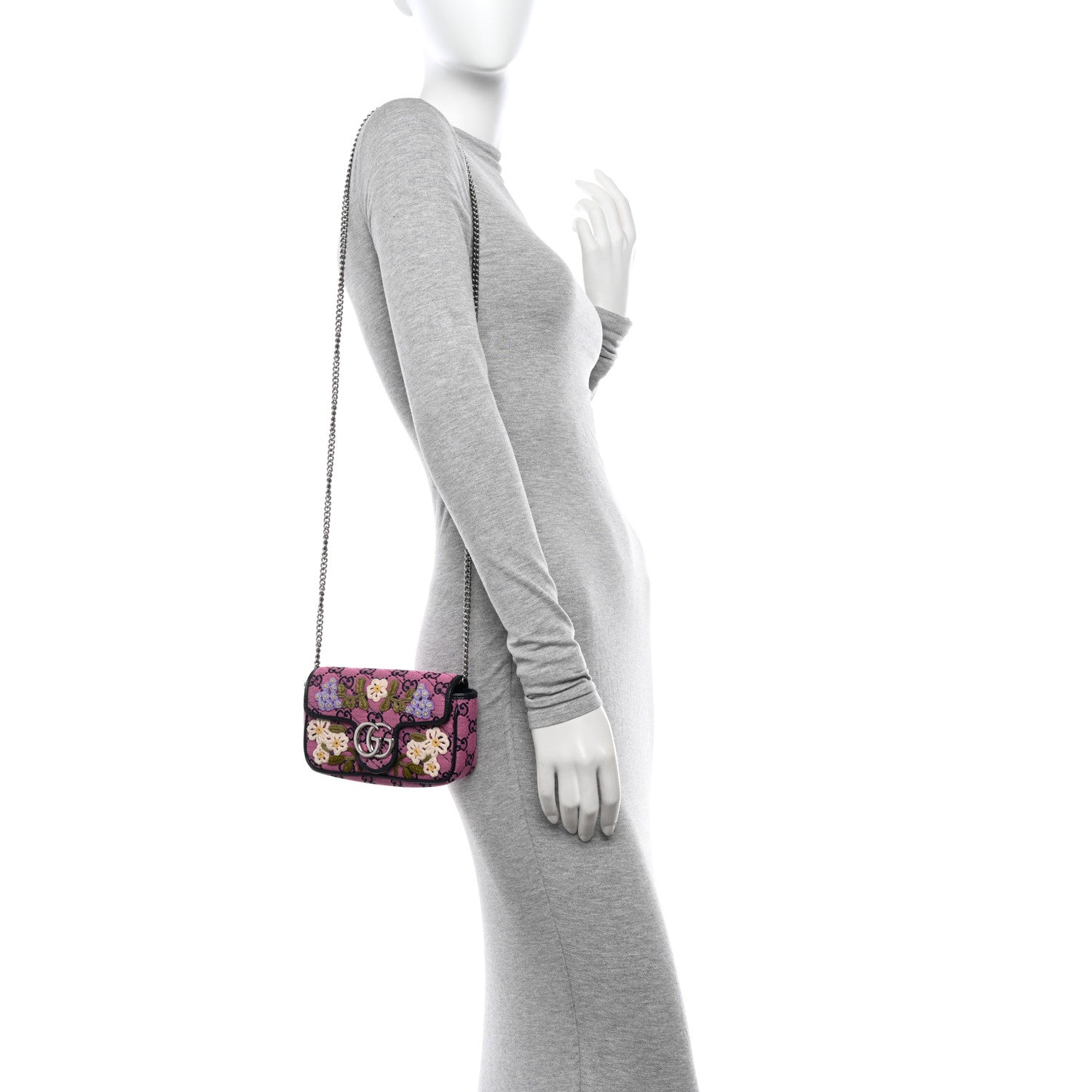 Gucci Monogram Multicolor Matelasse Diagonal Floral Embroidered Super Mini GG Marmont Shoulder Bag Pink Blue Ivory Green Lilac 2 of 11