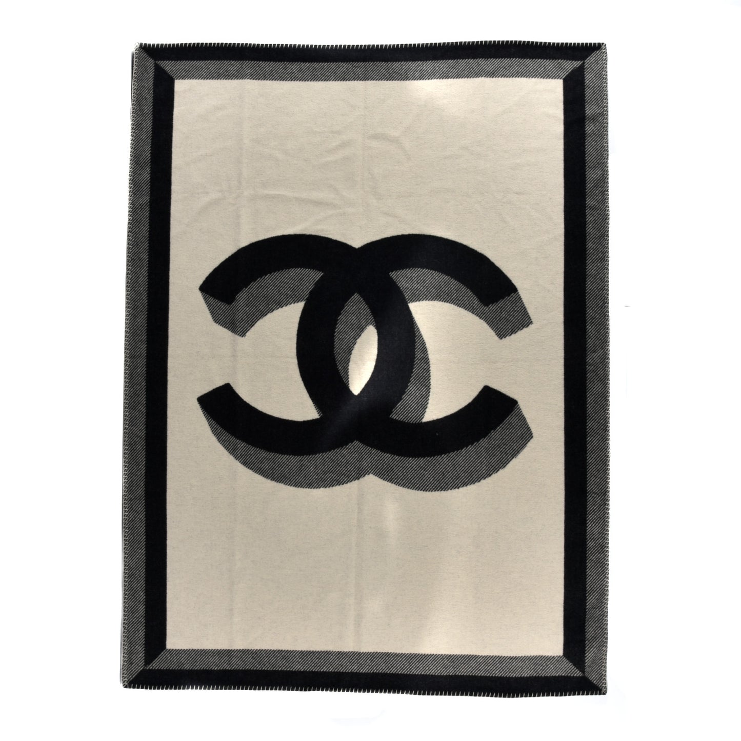 Wool Cashmere CC Throw Blanket Black Beige