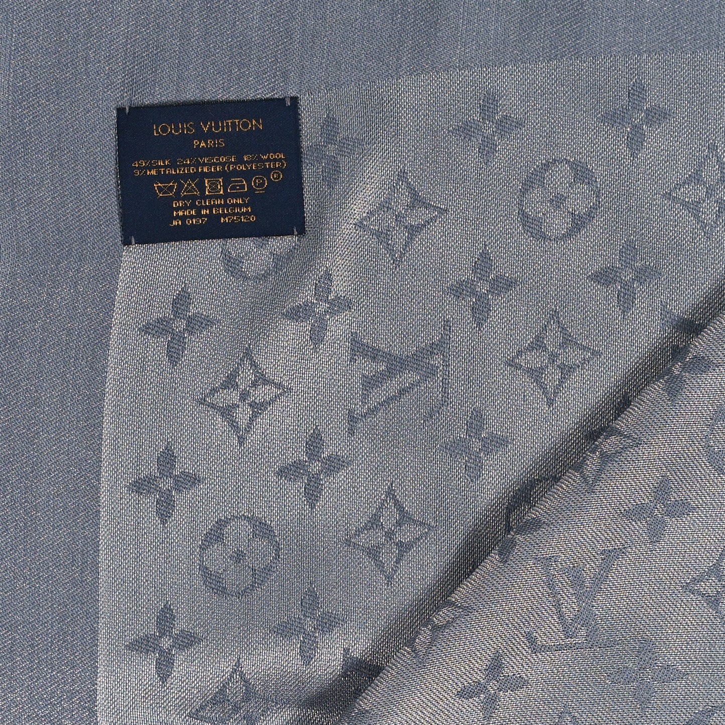 Silk Lurex Wool Monogram Shine Shawl Charcoal Grey