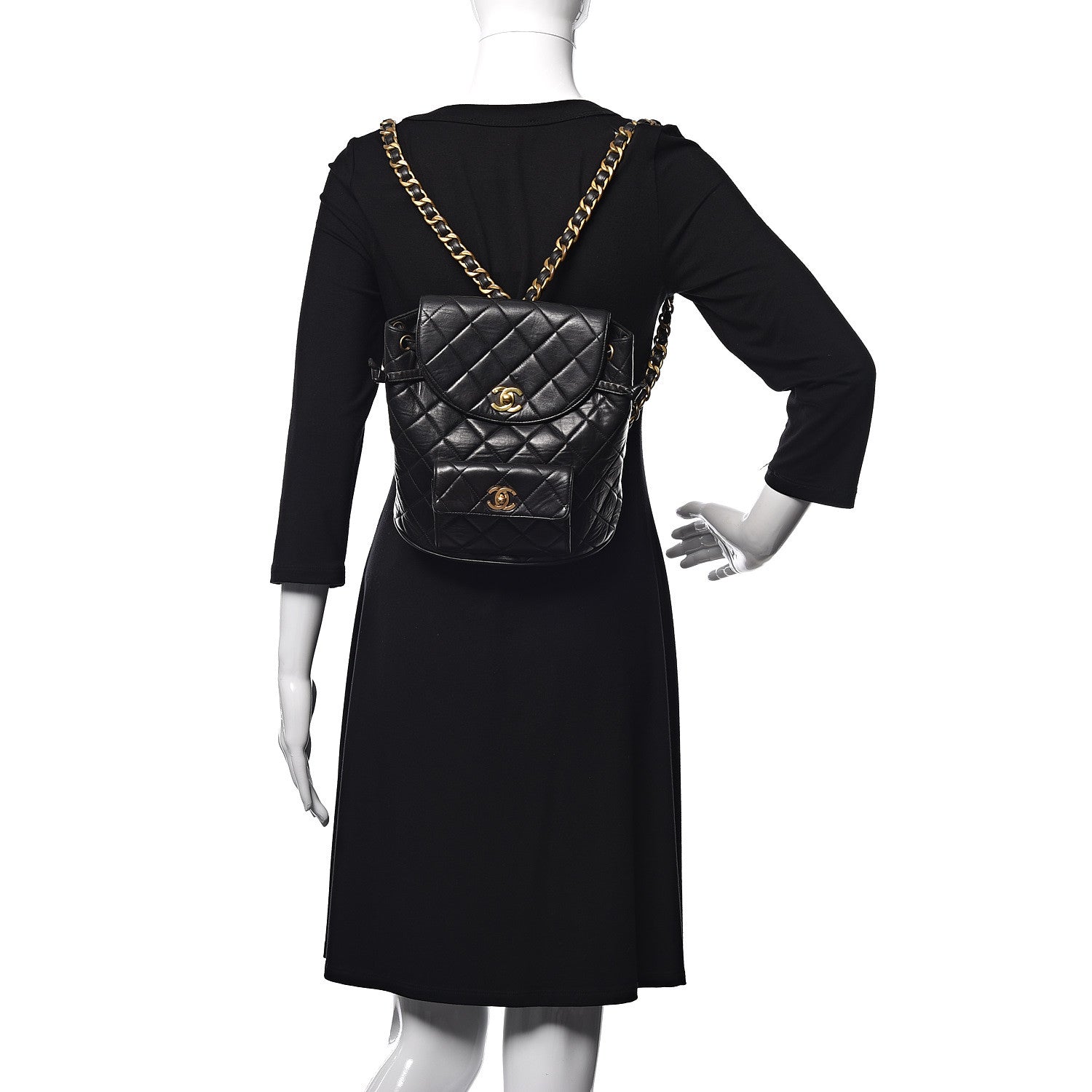 Chanel Lambskin Quilted Drawstring Backpack Black 2 of 12