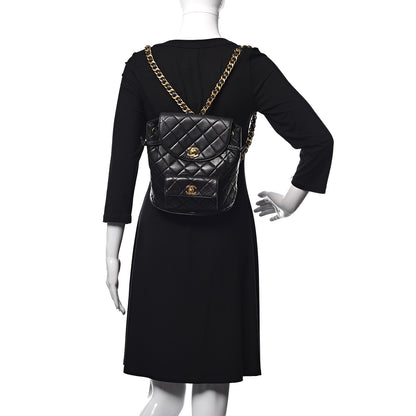 Chanel Lambskin Quilted Drawstring Backpack Black 2 of 12