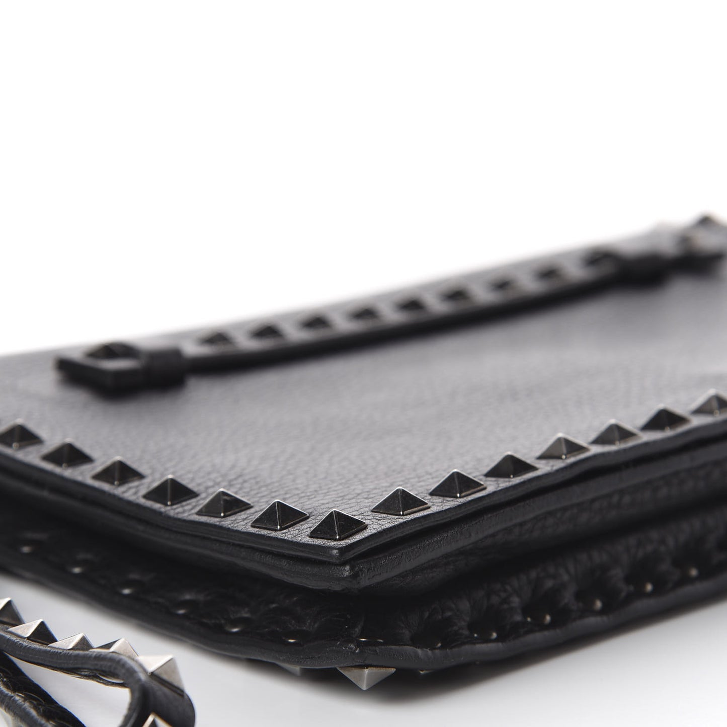 Pebbled Calfskin Rockstud Wristlet Clutch Black