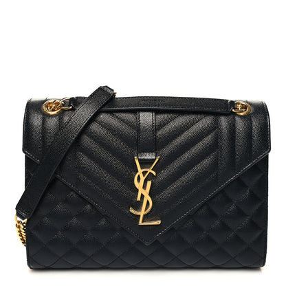 Saint Laurent Grain De Poudre Textured Mixed Matelasse Triquilt Medium Monogram Satchel Black 1 of 9