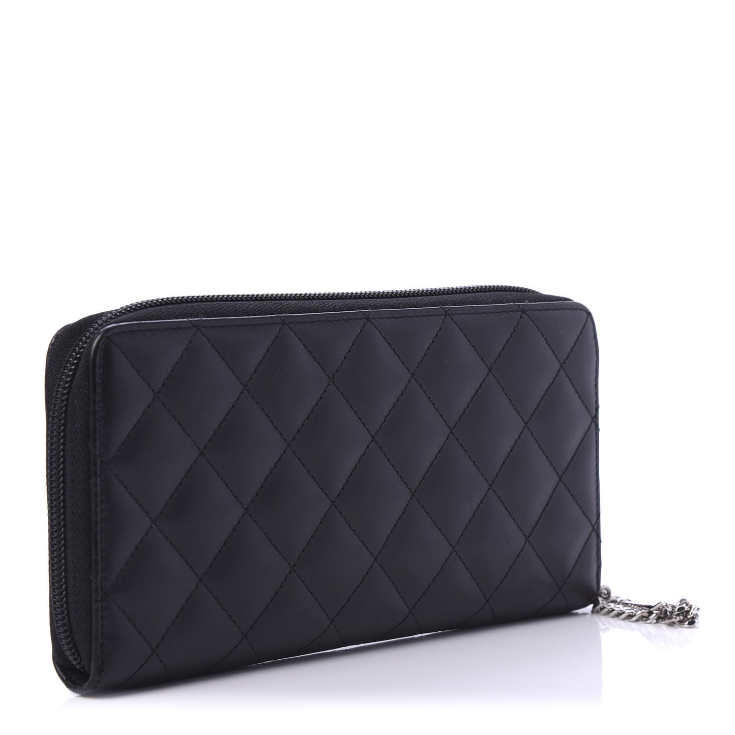 Calfskin Quilted Cambon Large Gusset Zip Around Wallet Black