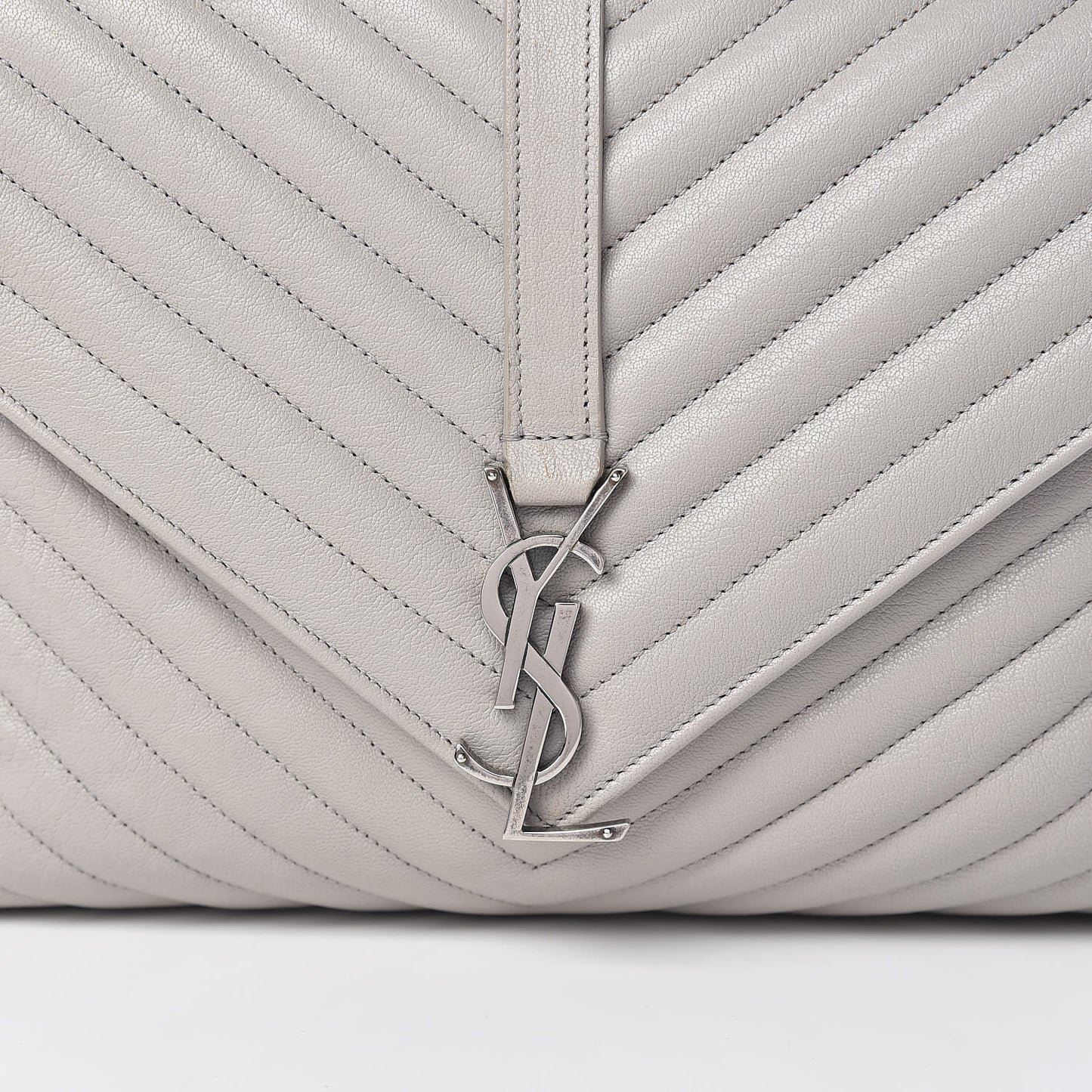Sheepskin Matelasse Chevron Monogram Large College Satchel Light Grey