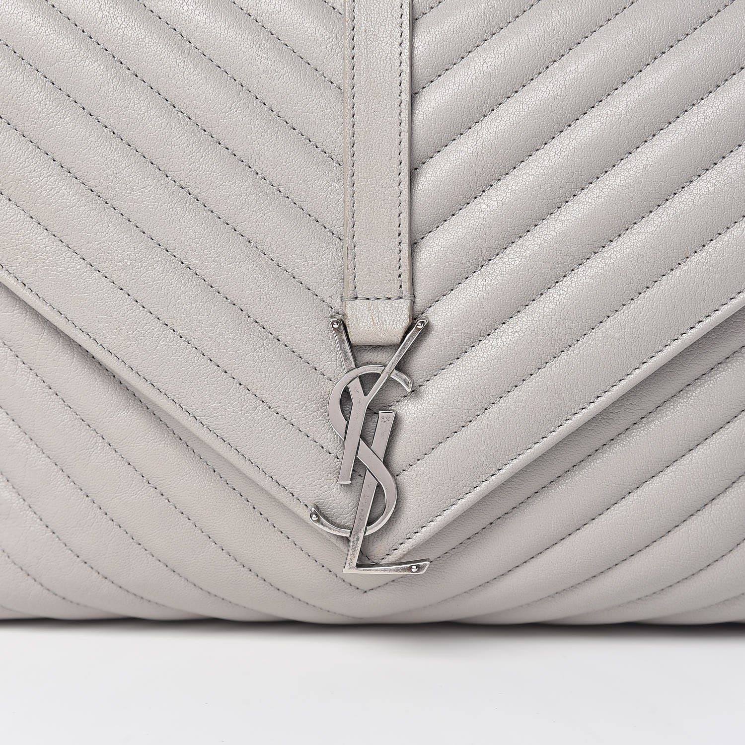 Saint Laurent Sheepskin Matelasse Chevron Monogram Large College Satchel Light Grey 9 of 12