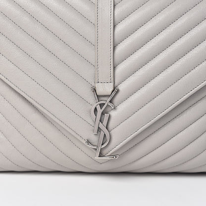 Saint Laurent Sheepskin Matelasse Chevron Monogram Large College Satchel Light Grey 9 of 12
