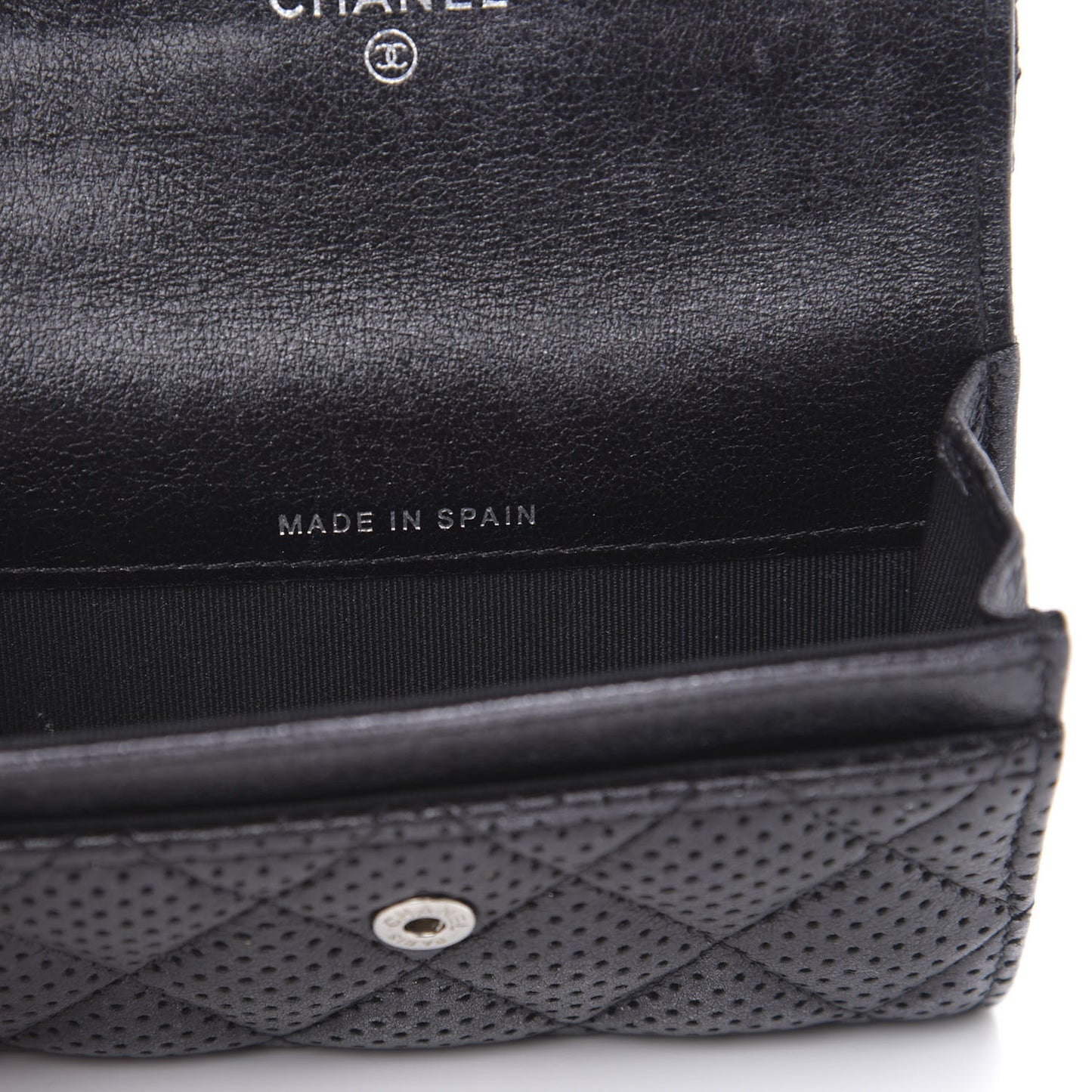 Lambskin Perforated Quilted Card Holder Grey
