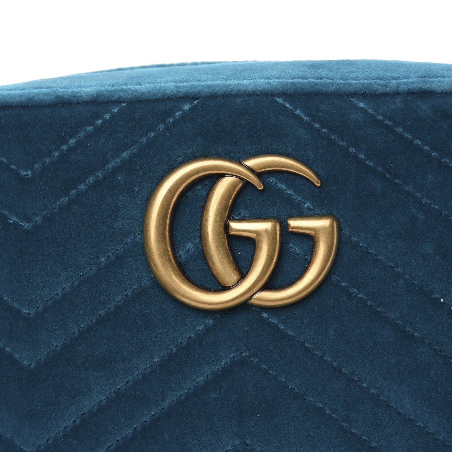 Velvet Matelasse Small GG Marmont Chain Shoulder Bag Pavone Cyan