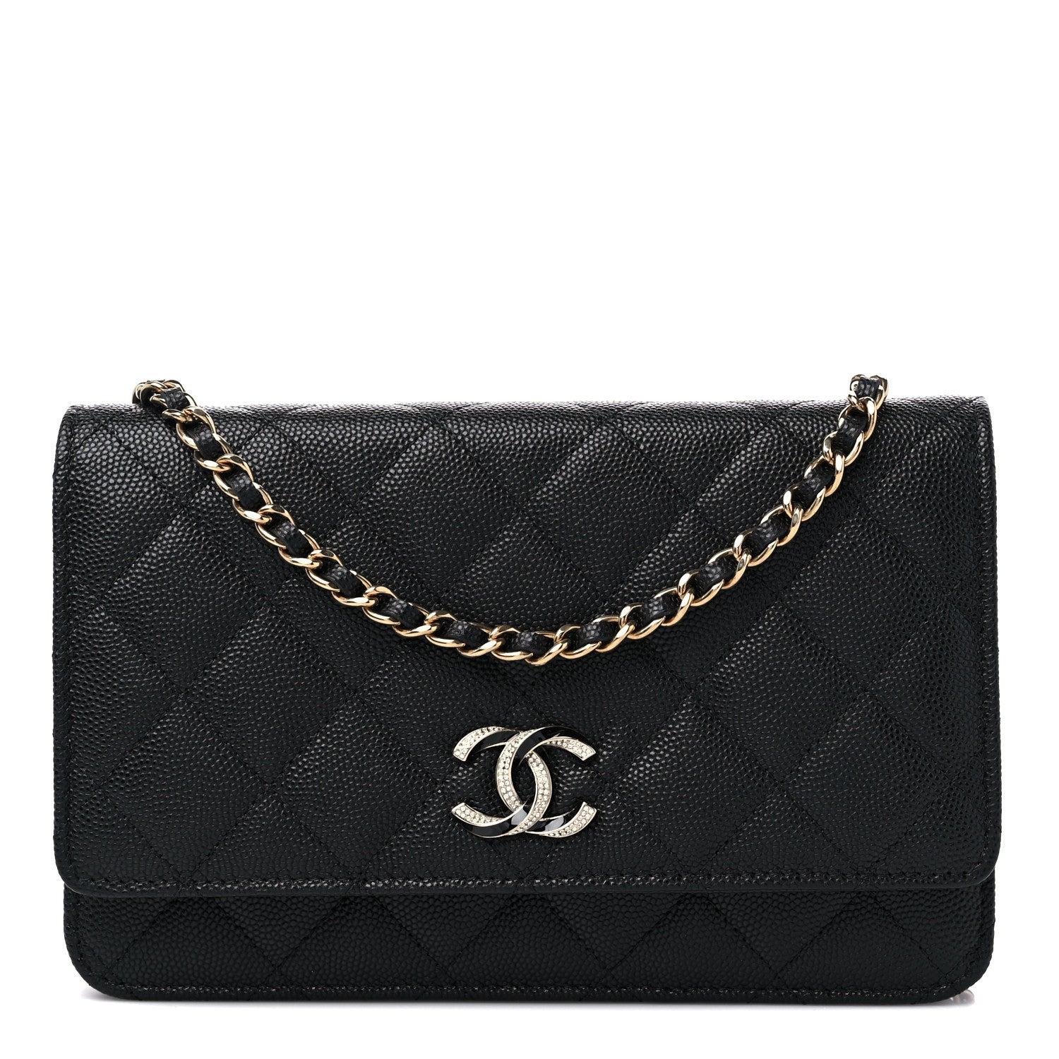 Chanel Caviar Quilted Crystal Enamel CC Wallet On Chain WOC Black 1 of 10