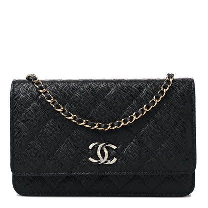 Chanel Caviar Quilted Crystal Enamel CC Wallet On Chain WOC Black 1 of 10
