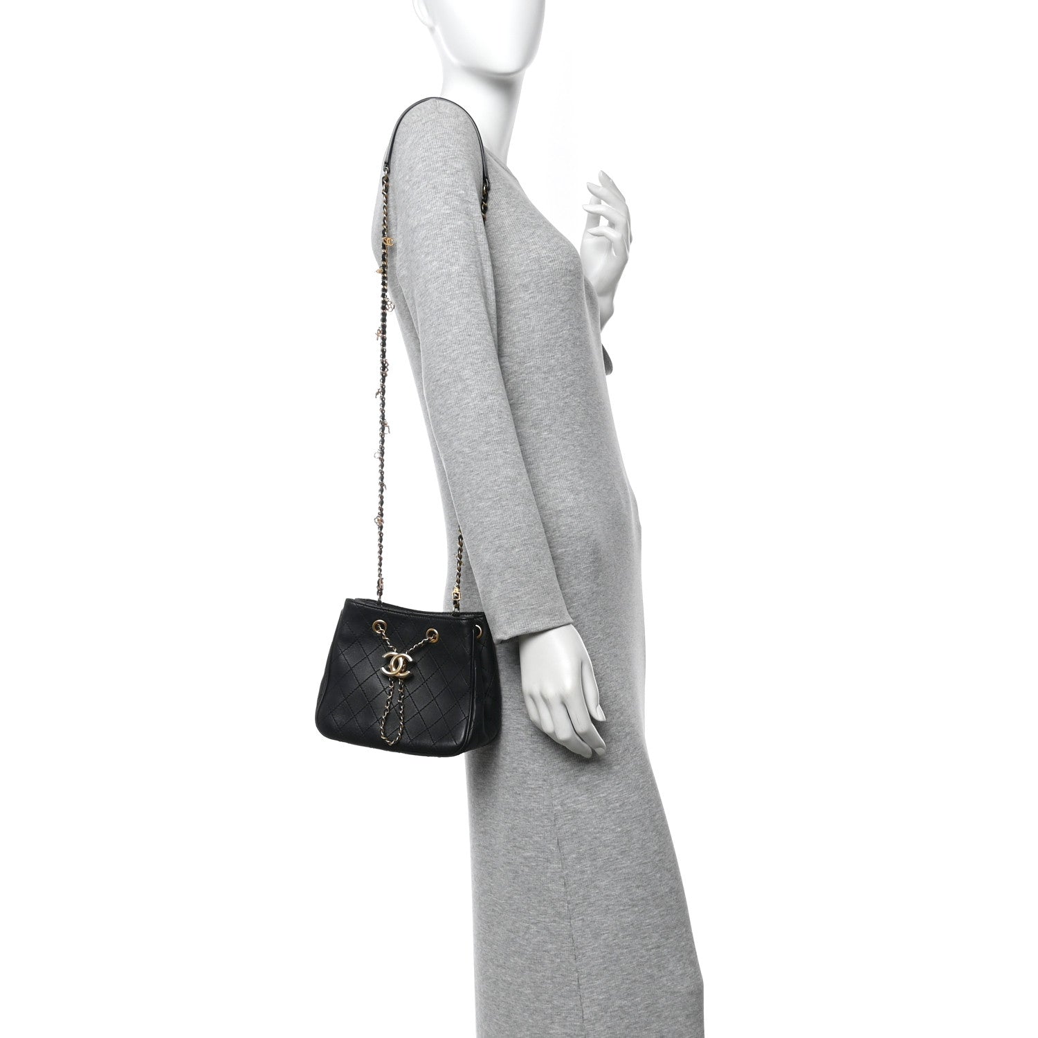 Chanel Calfskin Stitched Small Egyptian Amulet Drawstring Bag Black 2 of 11