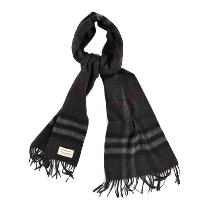 Burberry Cashmere Giant Check Fringe Scarf Grey 1 of 4