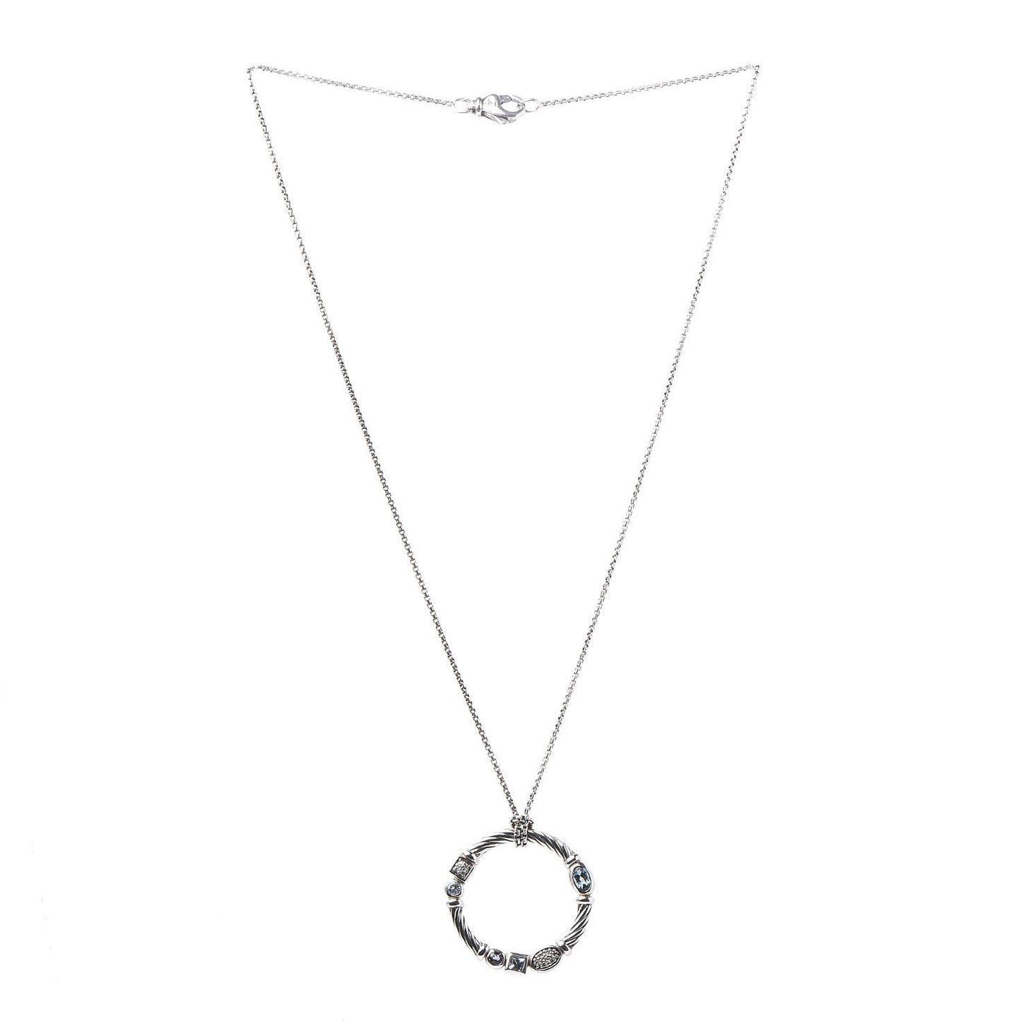 Sterling Silver Diamond Blue Topaz Hampton Blue Topaz Iolite Confetti Pendant Necklace