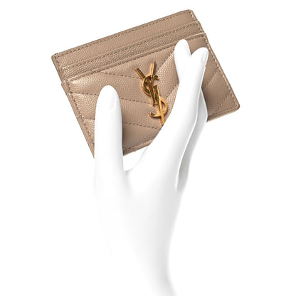 Saint Laurent Grain De Poudre Matelasse Chevron Monogram Credit Card Case Sea Salt 2 of 10