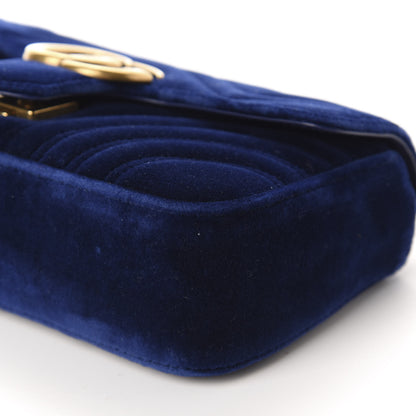 Gucci Velvet Matelasse Mini GG Marmont Shoulder Bag Cobalt Blue 7 of 10