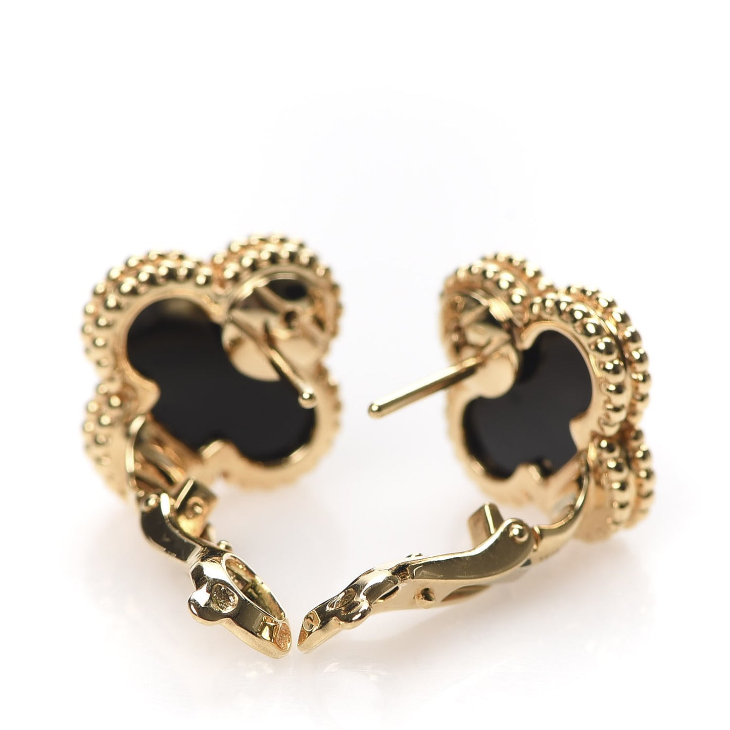 18K Yellow Gold Black Onyx Vintage Alhambra Earrings