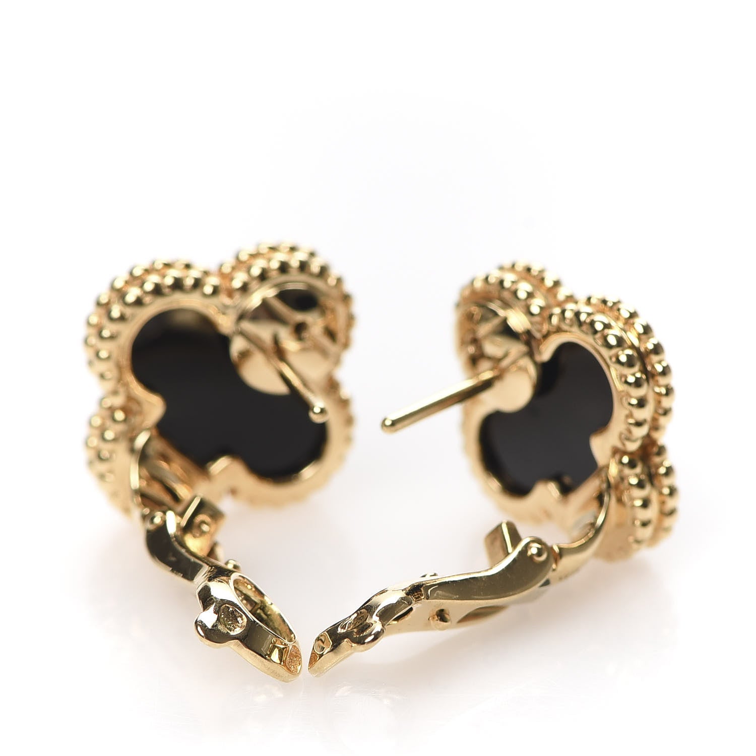 Van Cleef & Arpels 18K Yellow Gold Black Onyx Vintage Alhambra Earrings 3 of 4