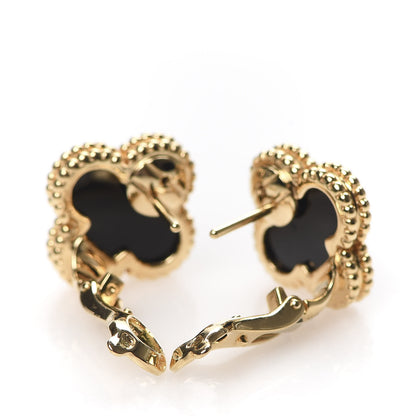 Van Cleef & Arpels 18K Yellow Gold Black Onyx Vintage Alhambra Earrings 3 of 4