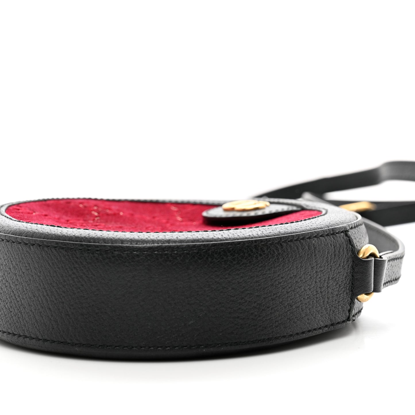 Velvet GG Monogram Textured Calfskin Round Shoulder Bag Red Cipria Black