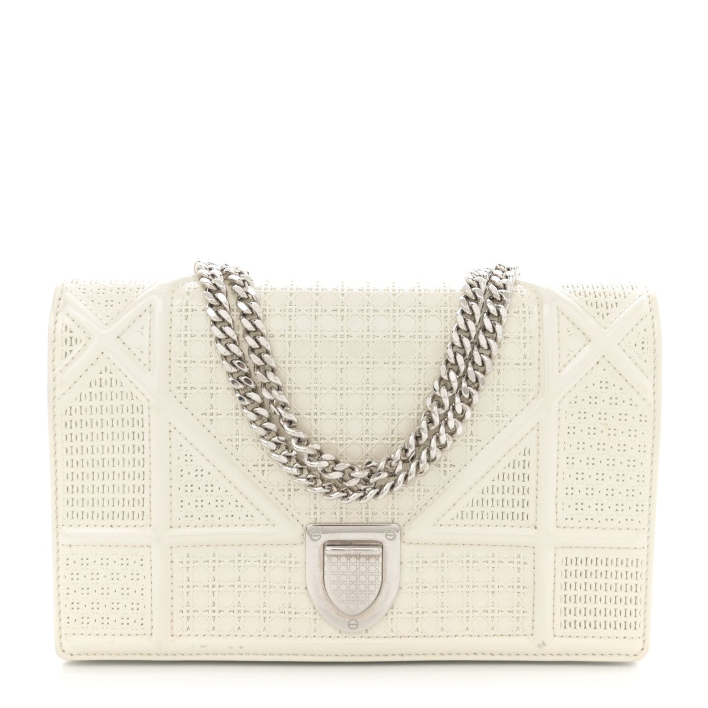 Patent Micro-Cannage Diorama Wallet on Chain Pouch White