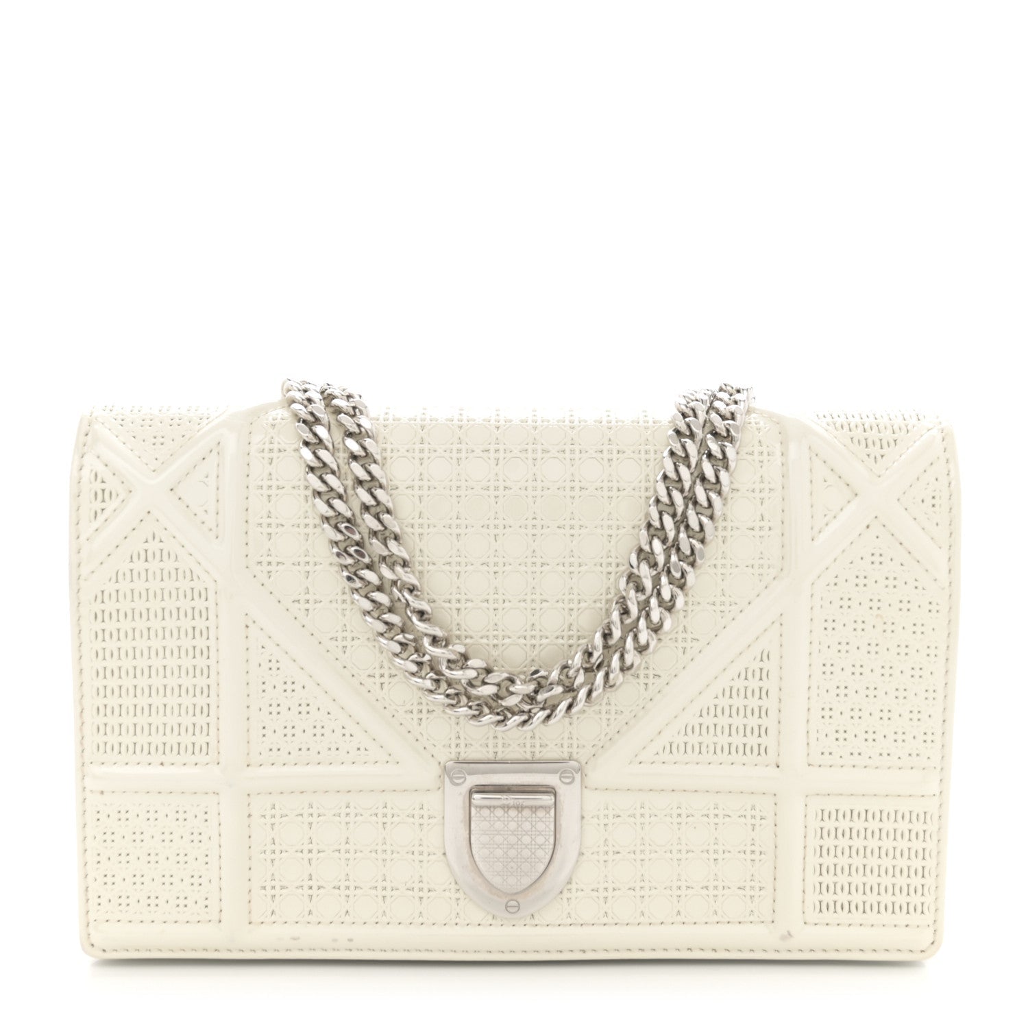 Christian Dior Patent Micro-Cannage Diorama Wallet on Chain Pouch White 1 of 12