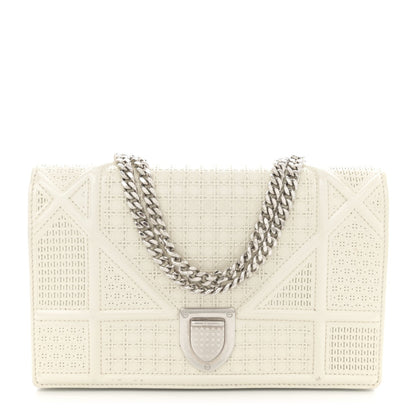 Christian Dior Patent Micro-Cannage Diorama Wallet on Chain Pouch White 1 of 12
