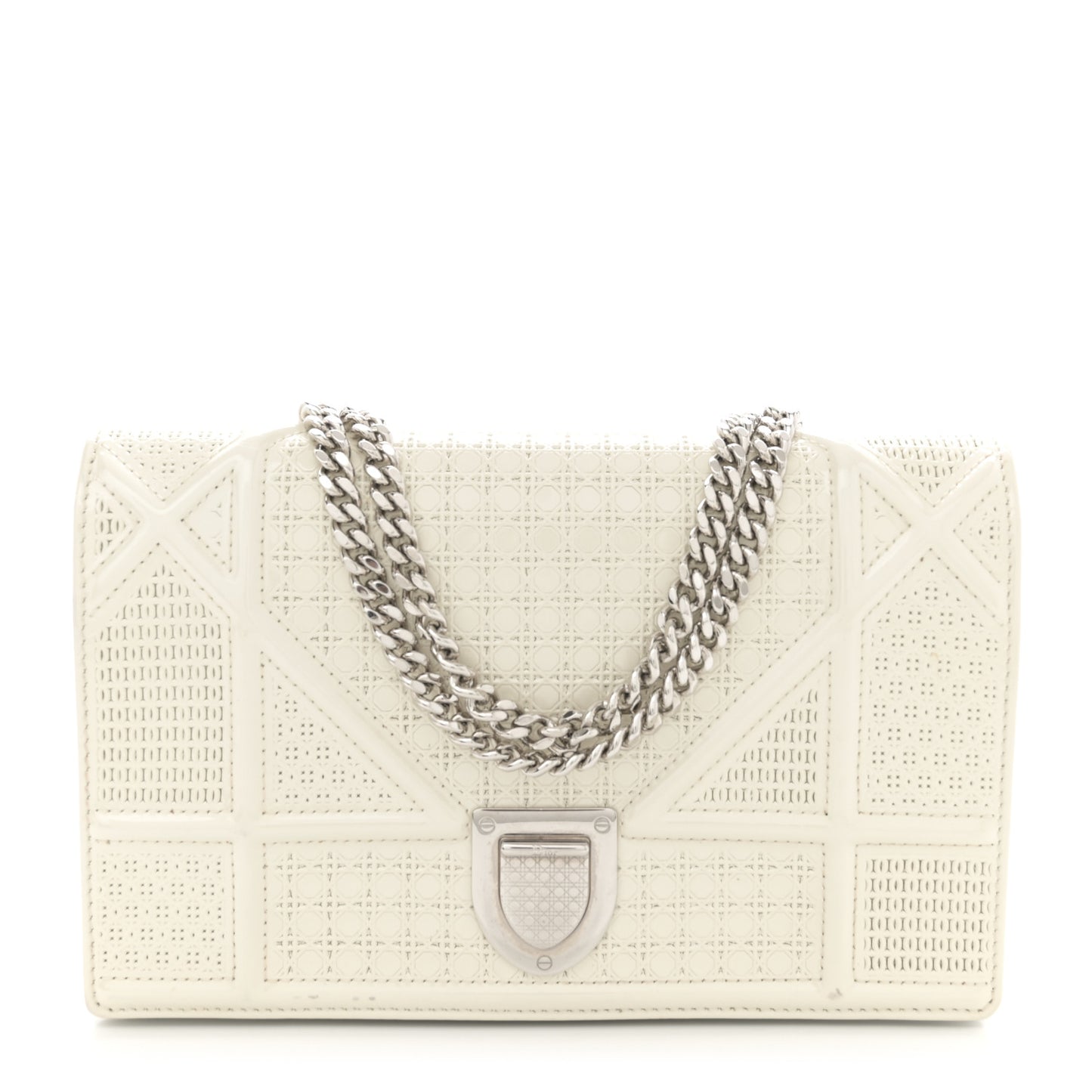 Patent Micro-Cannage Diorama Wallet on Chain Pouch White