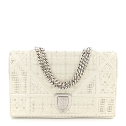 Christian Dior Patent Micro-Cannage Diorama Wallet on Chain Pouch White 1 of 12