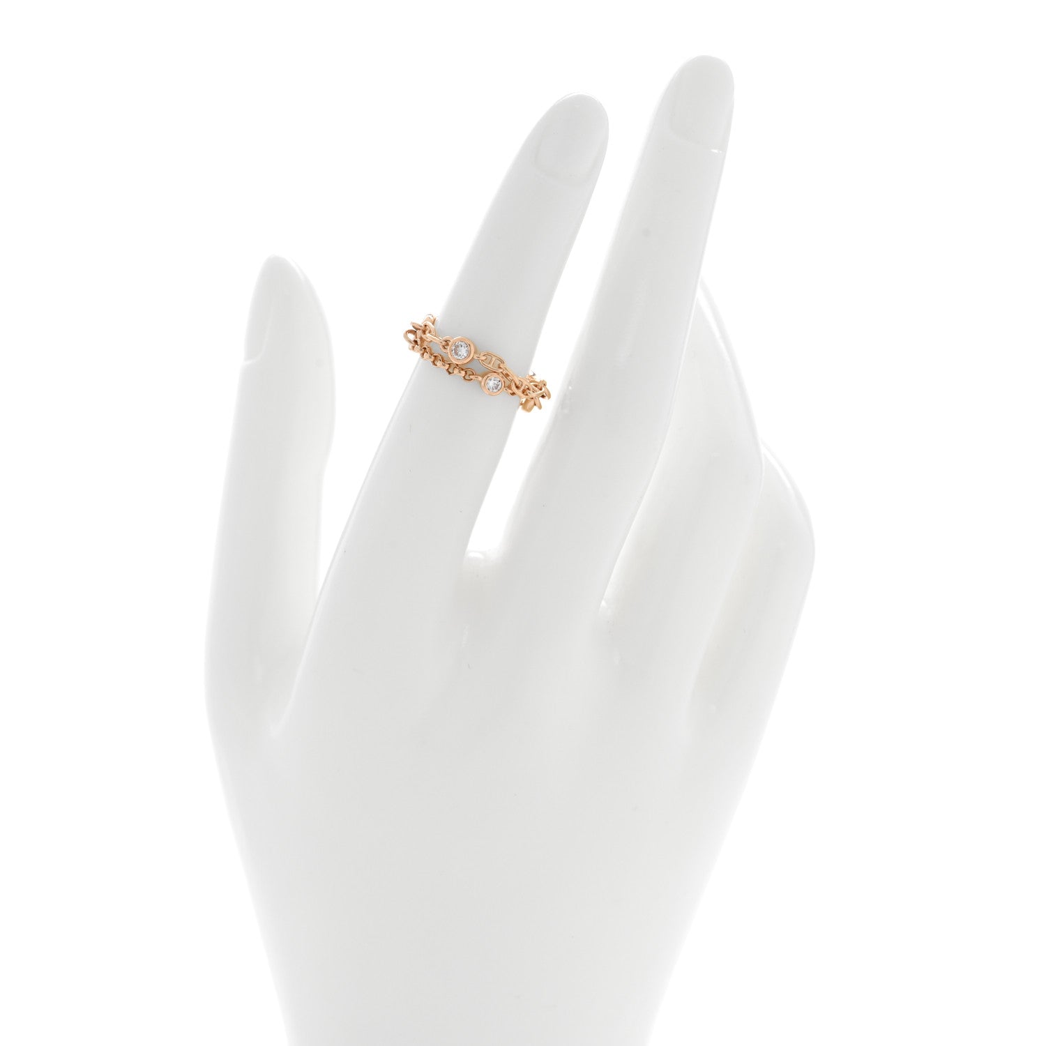 Hermes 18K Rose Gold Diamond PM Chaine d'Ancre Chaos Ring 50 5.25 2 of 5