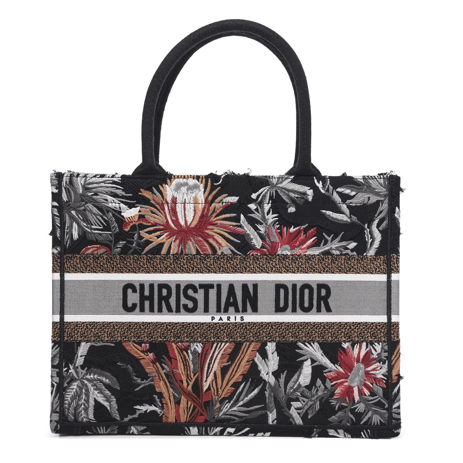 Christian Dior Canvas Embroidered Medium Camouflage Flowers Book Tote Black Multicolor 1 of 11