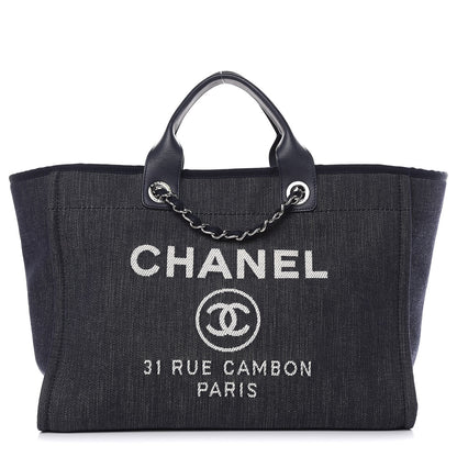 Chanel Denim Large Deauville Tote Dark Blue 1 of 10