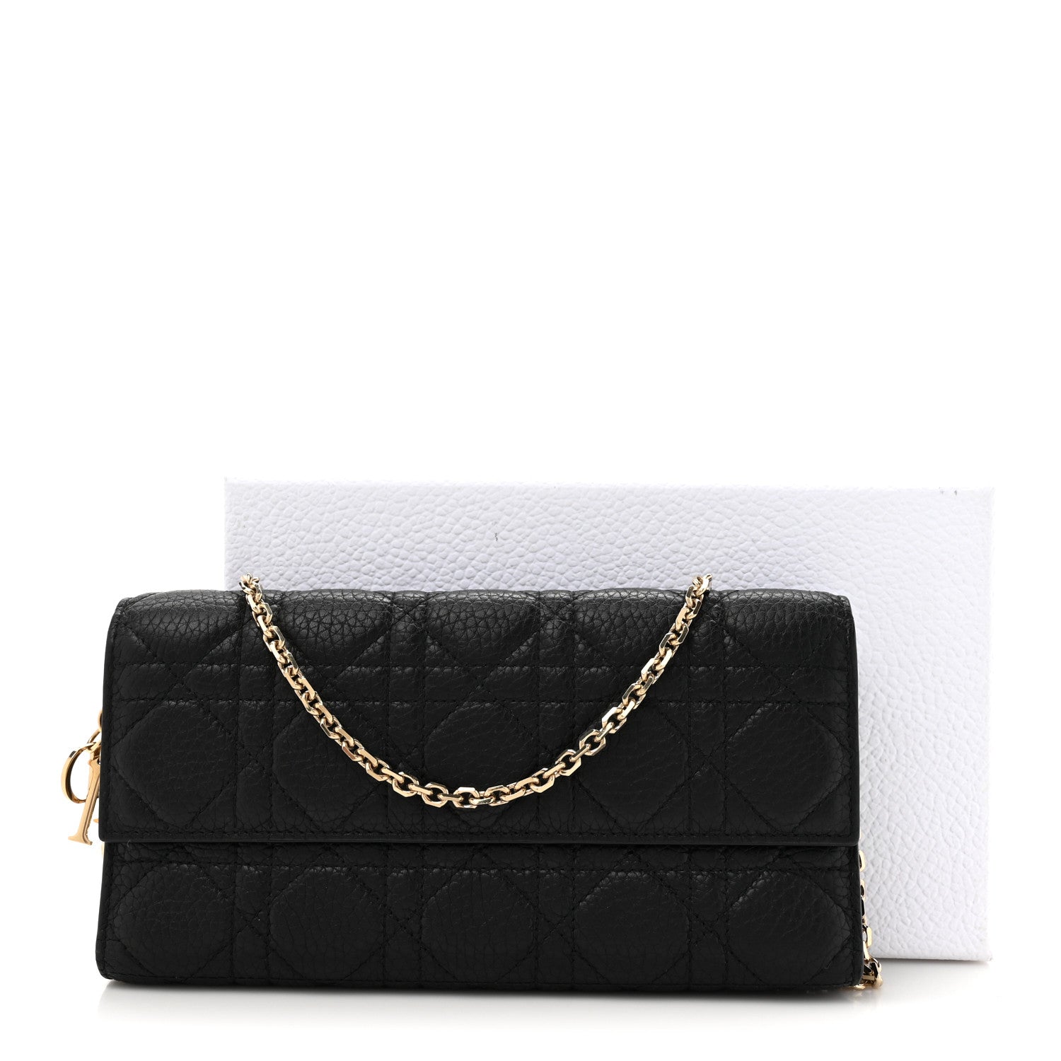 Christian Dior Grained Calfskin Cannage Lady Dior Rendezvous Chain Wallet Black 15 of 15