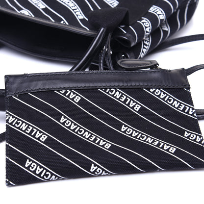 Balenciaga Cotton Canvas Calfskin Logo Print Navy Cabas XS Black White 12 of 13