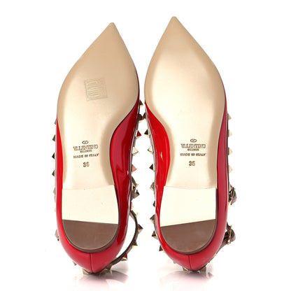 Valentino Garavani Patent Nappa Rockstud Cage Ballerina Flats 36 Rosso Valentino Poudre 5 of 8