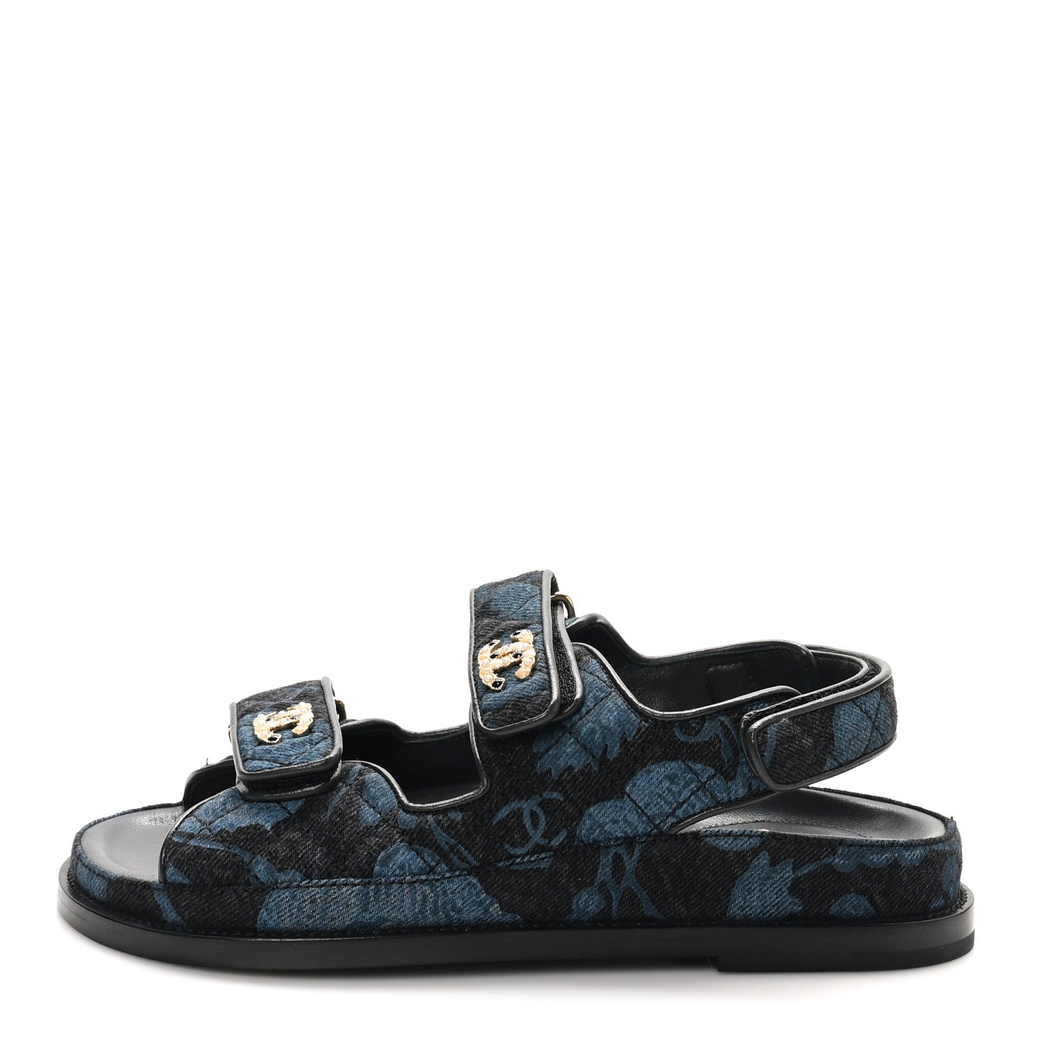 Chanel Denim Velcro Dad Sandals 36.5 Dark Grey Blue Black 1 of 9