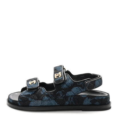 Chanel Denim Velcro Dad Sandals 36.5 Dark Grey Blue Black 1 of 9