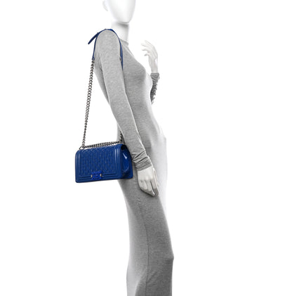 Chanel Patent Calfskin Quilted Medium Plexiglass Boy Flap Blue 2 of 12