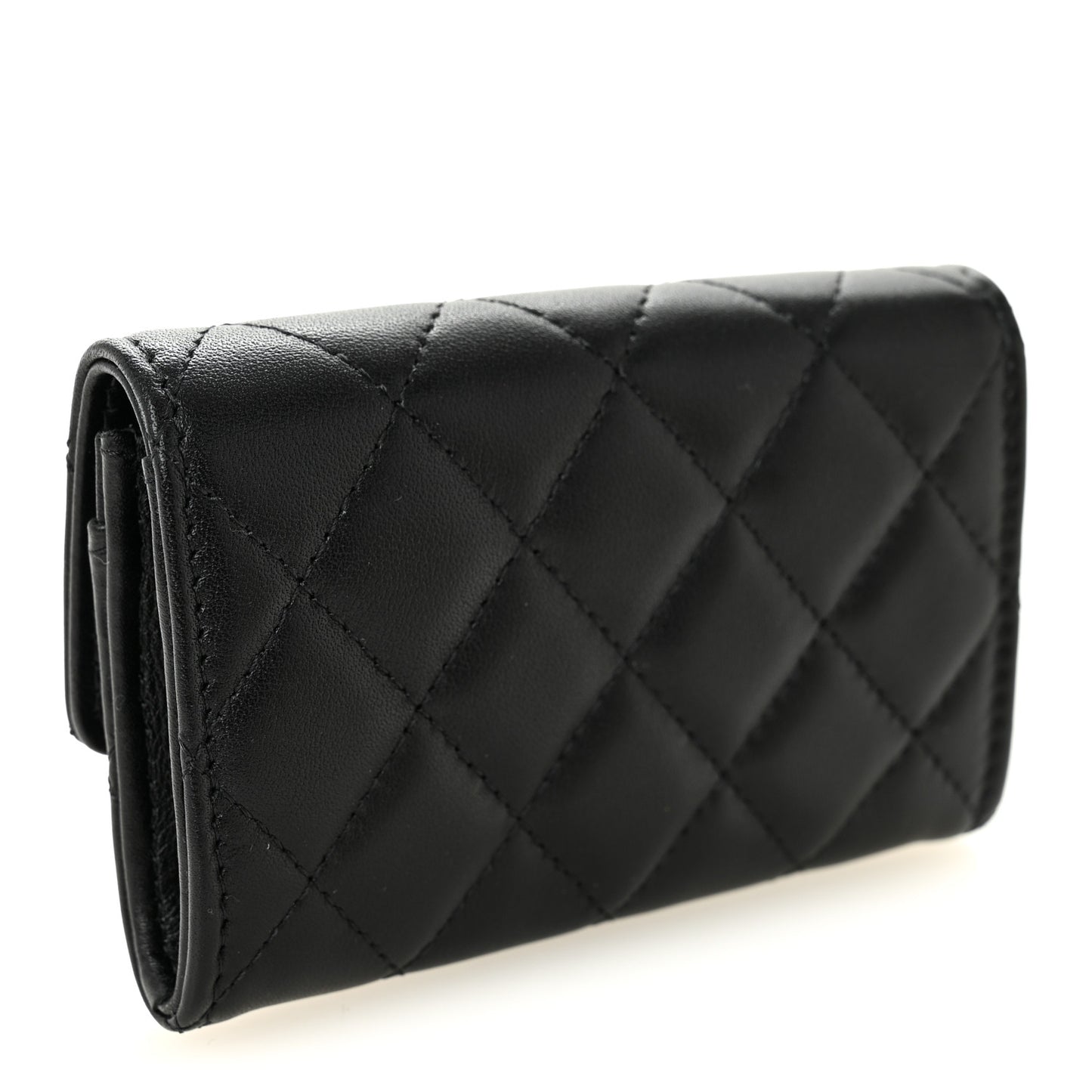 Shiny Lambskin Quilted Textured CC Card Holder Black