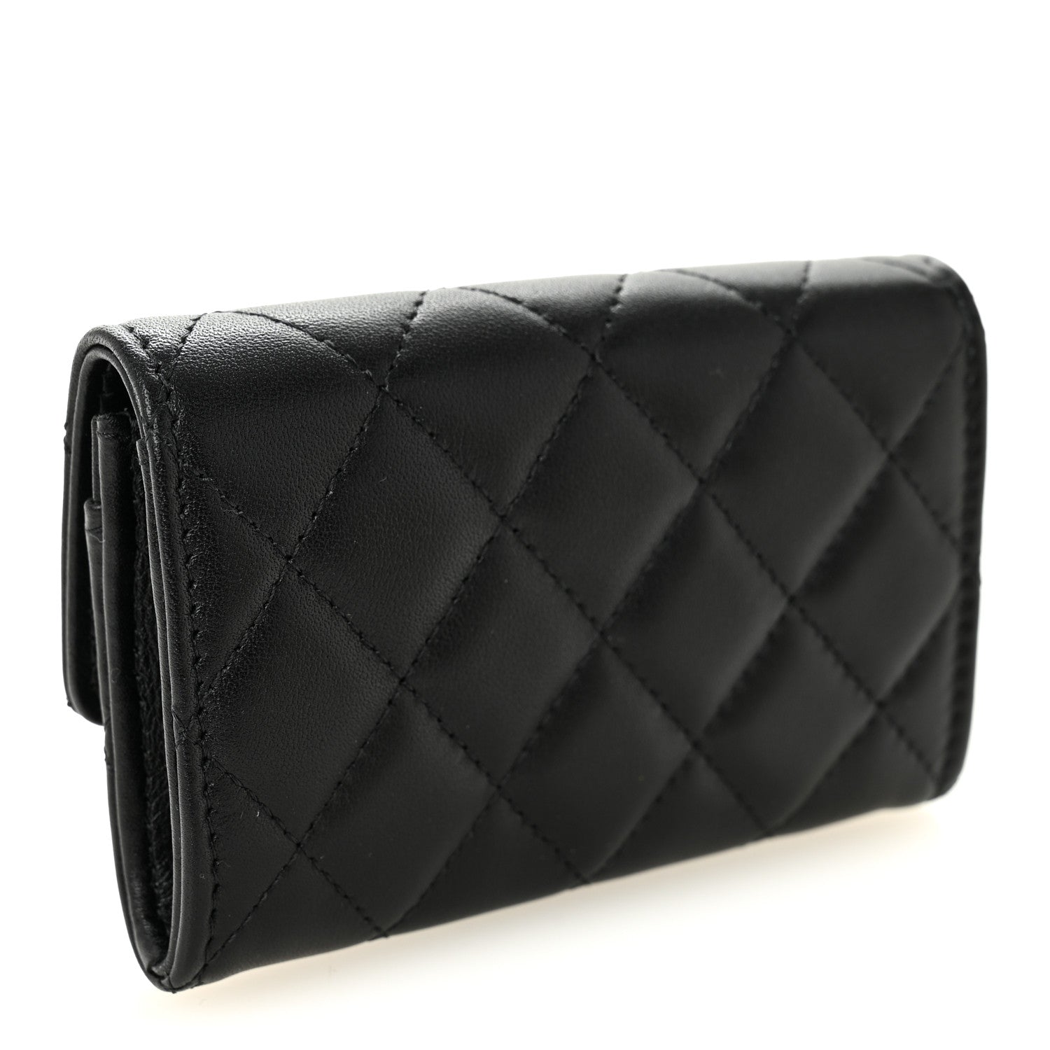 Chanel Shiny Lambskin Quilted Textured CC Card Holder Black 3 of 9