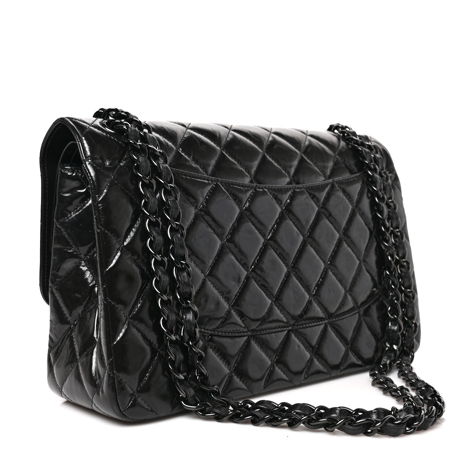 Chanel Shiny Distressed Calfskin Quilted Jumbo Double Flap So Black 4 of 10