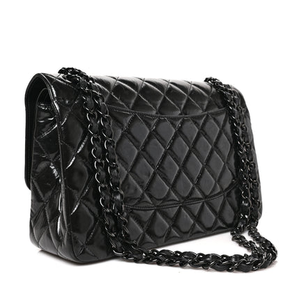 Chanel Shiny Distressed Calfskin Quilted Jumbo Double Flap So Black 4 of 10