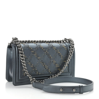 Chanel Metallic Calfskin Crystal Medium Boy Flap Dark Silver 3 of 11