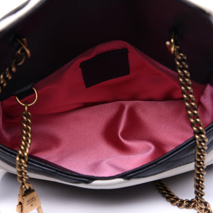 Gucci Calfskin Matelasse Super Mini GG Marmont Shoulder Bag Black White 4 of 13