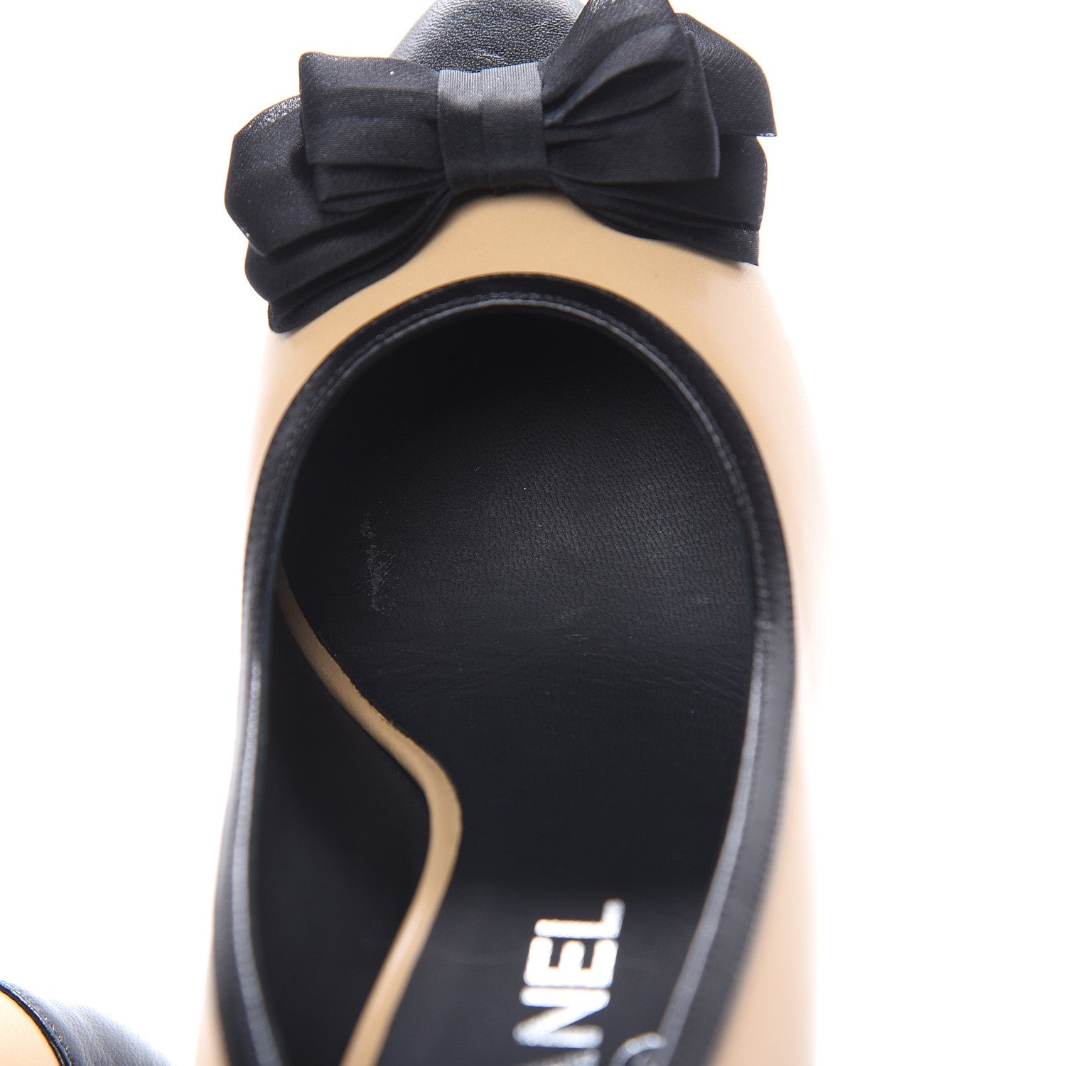 Chanel Lambskin Cap Toe Bow Pumps 38 Beige Black 9 of 12