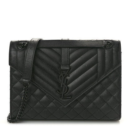 Saint Laurent Grain De Poudre Textured Mixed Matelasse Triquilt Medium Monogram Monochrome Satchel Black 1 of 10