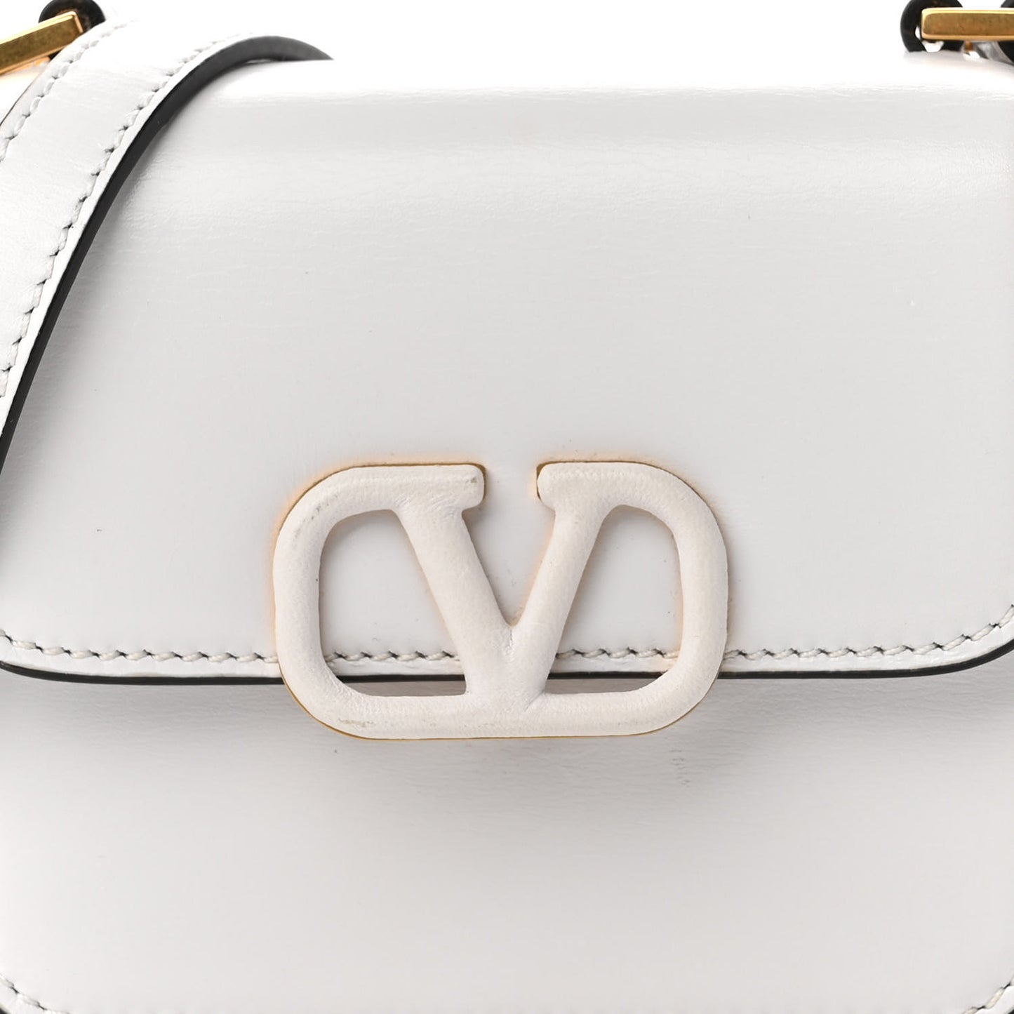 Smooth Calfskin Micro VSling Shoulder Bag White