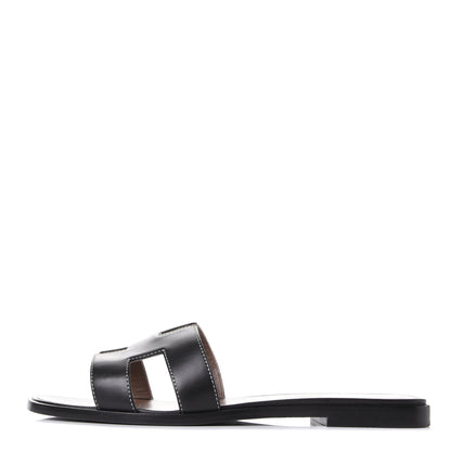 Hermes Box Calfskin Oran Sandals 38.5 Black 1 of 11