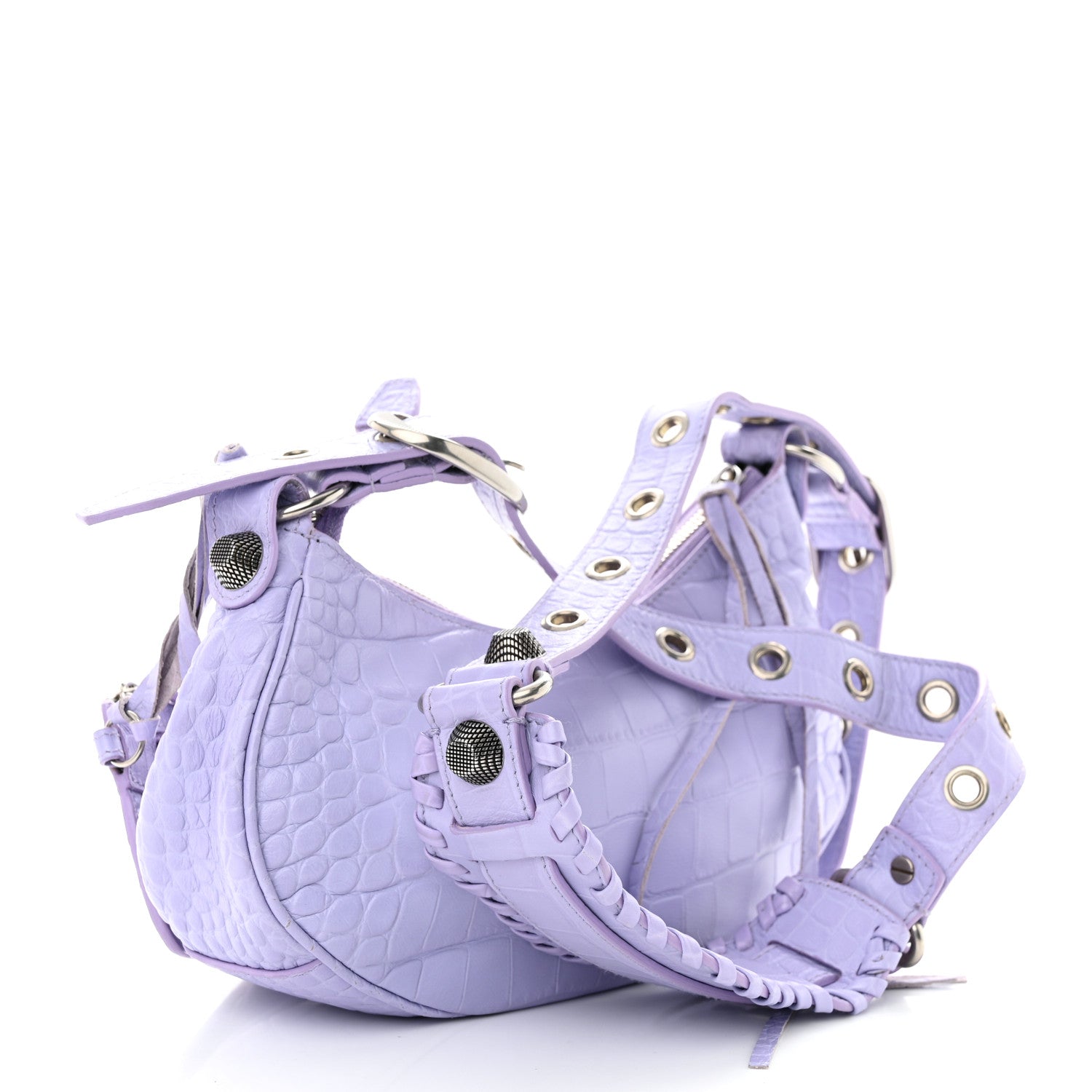 Balenciaga Extra Supple Calfskin Crocodile Embossed Le Cagole Shoulder Bag XS Lilac 3 of 10
